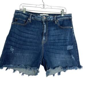 Kancan Distressed Raw Hem High Waisted Denim Jeans Shorts Women's size XL